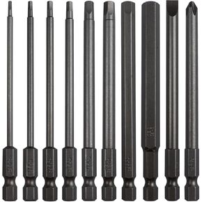 Magnetic Screwdriver Bit Set Philips Slotted Hex Bits Set 4 Inches, 1/4" Hex Shank Hex Head Allen Wrench Drill Bit Set S2 Steel Hex Driver Bits 10Pcs