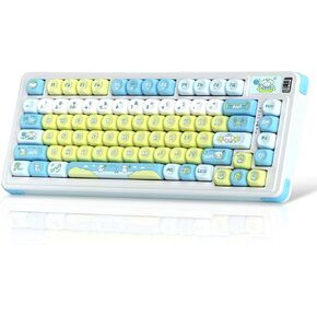 MageGee AIR75 Wireless Creamy Mechanical Keyboard, Gasket Structure, 2.4G/USB-C/BT5.0 Hot Swappable Custom Keyboard, RGB Backlit Gaming Keyboard for PC/Win/Mac, Linear Ivory White Switch, PBT Keycaps