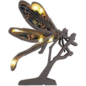 1Pcs Creative Dragonfly Wooden Night Light Decor for Housewarming Memorial Gift for Lover