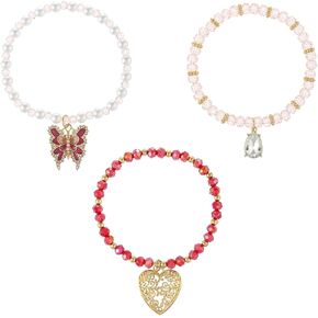 Madison Tyler Valentines Day Charms Gold Plated Rose Bracelet for Women | Pave Rhinestone Heart | Red Rose Imitation Pearl Charms Jewelry for Her | Couples Gifts Valentine's Day