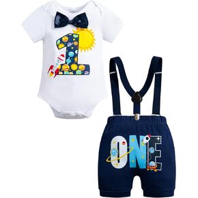 Yruiz Baby Boy Turtle Ocean Theme 1st Birthday Outfit Romper Shorts Set Bow Tie Suspenders Set