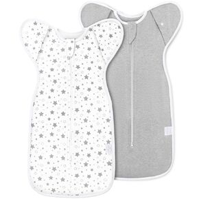 2-Pack Baby Transitional Swaddle Sleep Sack - Arms Up Swaddle 3-6 Months for Babies, Newborn Swaddle Sack with Cuff Removable Design, Pink Bunny Swaddle with 2-Way Zipper