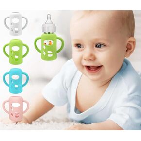 4 Packs Silicone Sleeves for Dr. Brown's Natural Glass Baby Bottles, Drop Protection Baby Bottle Sleeves with Easy Grip Handles, Compatible Dr. Brown's Natural Narrow Glass Baby Bottles-8 OZ