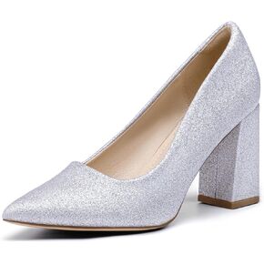 IDIFU IN3 Closed Toe Heels for Women High Heels Women's Pumps Chunky Block Heels Pointed Toe Dress Shoes for Women Dressy Wedding Bride Bridal Prom Work Office Comfortable Thick Heels Pumps Shoes