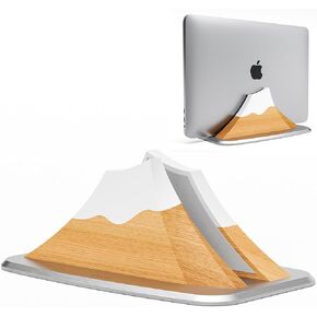 Vertical Laptop Stand - Snow Peak-Shaped Wooden Holder Dock Compatible with MacBook, Surface, Chromebook, Dell & More - Space-Saving Design for All Laptops