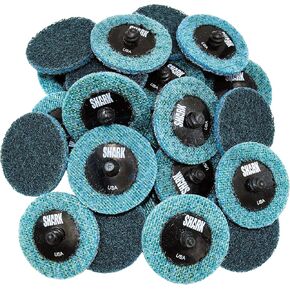 Shark Industries PN-624TB 25-Pack Blue/Fine Quick Change Surface Conditioning Discs, 2" Diameter– Fine Grit for Bead Sanding, Finishing and Rust Removal on All Metals (25 Discs)