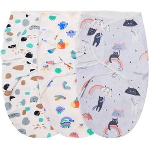 3-Pack Baby Swaddle Sleep Sacks for Newborn - Baby Swaddles 0-3 Months, Easy Adjustable Baby Swaddle Sack, Baby Swaddle Blanket Wrap, Baby Essentials（Rainbow Magic Menagerie）