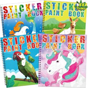 90shine 4PCS Sticker Books for Kids Ages 4-8 Includes Underwater Pet Dinosaur Rainbow Themed Multiple Designs Party Gift Create 44 Pictures