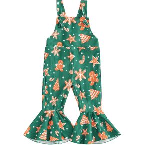 SOLILOQUY Baby Girl Christmas Clothes Gingerbread Man Star Print Sleeveless Jumpsuit Bell Bottom Flared Pants Xmas Outfit