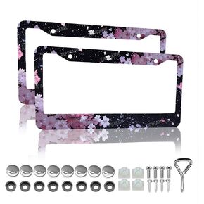 Abstract Floral License Plate Frame - 2 Packs Universal Stainless Steel Car License Plate Frames Covers Holder Rustproof for Men Women