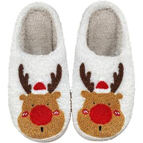 Christmas Slippers Reindeer Womens Mens Soft Plush Comfy Warm Fuzzy Slippers Red Moose Santa Claus Indoor Slip On House Slippers