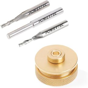 POWERTEC 72028V Router Bits Solid Brass Inlay Kit | for 1/4 Templates for High RPM Routing, Includes 2pc 1/8 Spiral Router Bit/Cutter, 1/4 Shank, Universal Bushing, Retainer Nut, Collar, Alignment Pin