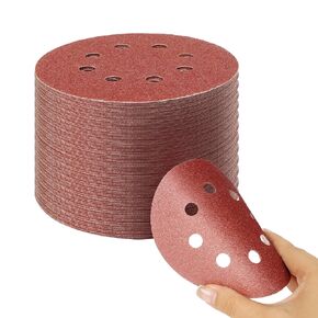 75 PCS 5 Inch 8 Hole Hook and Loop Sanding Discs, 75 PCS 40 80 120 220 320 Grits Sandpaper for Random Orbit Sander (Red)