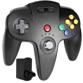 SAFFUN Wireless N64 Controller, 2.4 GHz N64 Receiver, Compatible with N64 Console - (Rechargeable) (Plug and Play) (Built-in Rumble) Black