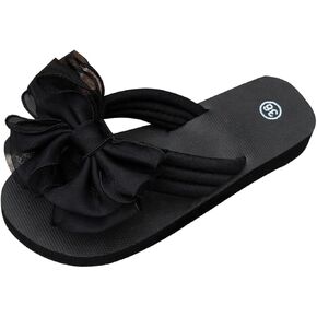 GORGLITTER Women's Mesh Bowknot Decor Thong Flats Round Open Toe Slide Sandals Toe Post Flip Flops