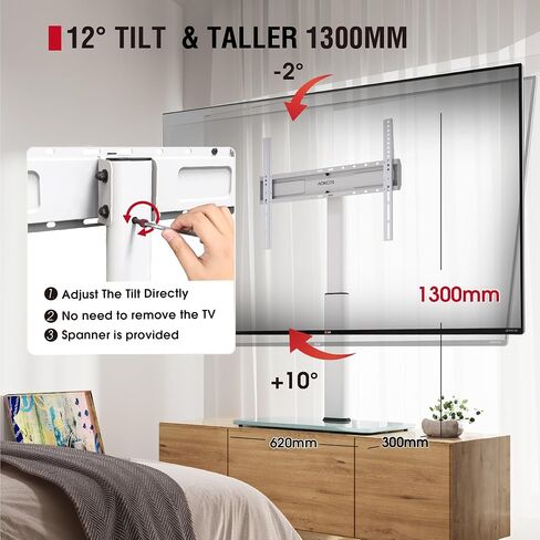 Universal Swivel TV Stand Table Top Stand for 43 to 85 inch TVs 50 Degree Swivel, 8 Level Height Adjustable with Tilting, Heavy Duty Tempered Glass Base, Holds up 132lbs, MAX VESA 400x600mm in Saudi Arabia