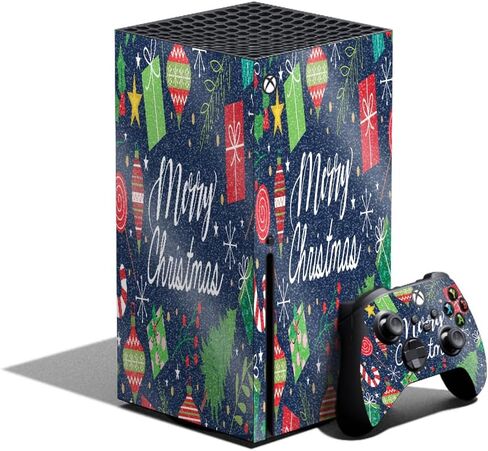 Glossy Glitter Gaming Skin Compatible with Xbox Series X Bundle - Merry Christmas - Premium 3M Vinyl Protective Wrap Decal Cover - Easy to Apply | Crafted in The USA by MightySkins in Saudi Arabia
