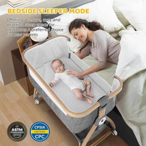 Baby Bassinets Bedside Sleeper,3 in 1 Bedside Bassinet for Baby,Rocking Bassinet for Baby with Mattress,Mobile,Mosquito Net,Storage Basket,Height Adjustable Bassinet with Wheels for Newborn Infants in Saudi Arabia