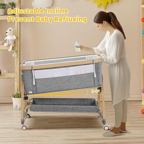 Baby Bassinets Bedside Sleeper,3 in 1 Bedside Bassinet for Baby,Rocking Bassinet for Baby with Mattress,Mobile,Mosquito Net,Storage Basket,Height Adjustable Bassinet with Wheels for Newborn Infants in Saudi Arabia