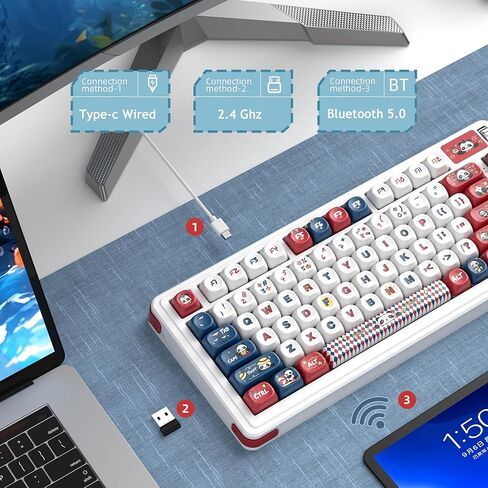 لوحة مفاتيح ميكانيكية كريمية لاسلكية MageGee AIR75، هيكل حشية، 2.4G/USB-C/BT5.0 لوحة مفاتيح مخصصة قابلة للتبديل السريع، لوحة مفاتيح ألعاب بإضاءة خلفية RGB للكمبيوتر الشخصي/Win/Mac، مفتاح خطي باللون الأبيض العاجي، أغطية مفاتيح PBT in Saudi Arabia