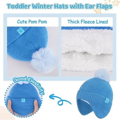 Toddler Kids Winter Hats Mittens Gloves Scarf Warm Ear Flaps Baby Beanie for 0-6 12 Months 1 2 3 4 Year Old Girls Boys Gifts in Saudi Arabia