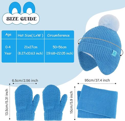 Toddler Kids Winter Hats Mittens Gloves Scarf Warm Ear Flaps Baby Beanie for 0-6 12 Months 1 2 3 4 Year Old Girls Boys Gifts in Saudi Arabia