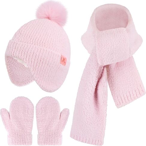 Toddler Kids Winter Hats Mittens Gloves Scarf Warm Ear Flaps Baby Beanie for 0-6 12 Months 1 2 3 4 Year Old Girls Boys Gifts in Saudi Arabia
