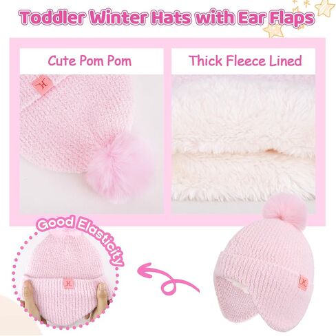 Toddler Kids Winter Hats Mittens Gloves Scarf Warm Ear Flaps Baby Beanie for 0-6 12 Months 1 2 3 4 Year Old Girls Boys Gifts in Saudi Arabia
