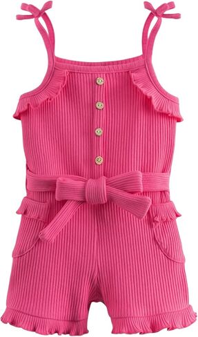 Miipat Toddler Girl Jumpsuit Sleeveless Ruffle One-Piece Romper Baby Girl Ribbed Knit Summer Clothes Button Belt Outfit 1-5T in Kuwait