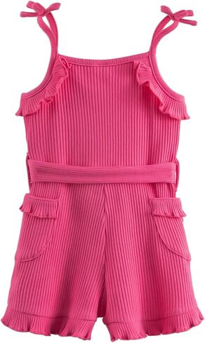 Miipat Toddler Girl Jumpsuit Sleeveless Ruffle One-Piece Romper Baby Girl Ribbed Knit Summer Clothes Button Belt Outfit 1-5T in Kuwait