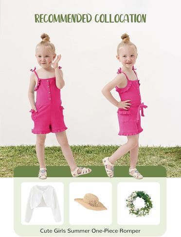 Miipat Toddler Girl Jumpsuit Sleeveless Ruffle One-Piece Romper Baby Girl Ribbed Knit Summer Clothes Button Belt Outfit 1-5T in Kuwait