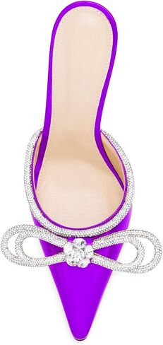 LauraVicci Women High Heeled Mules Rhinestone Embellished Crystal Double Bow Satin Sandals Pointy Toe Stiletto Shoes Summer Bridal Shoes in Saudi Arabia