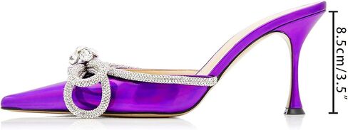 LauraVicci Women High Heeled Mules Rhinestone Embellished Crystal Double Bow Satin Sandals Pointy Toe Stiletto Shoes Summer Bridal Shoes in Saudi Arabia