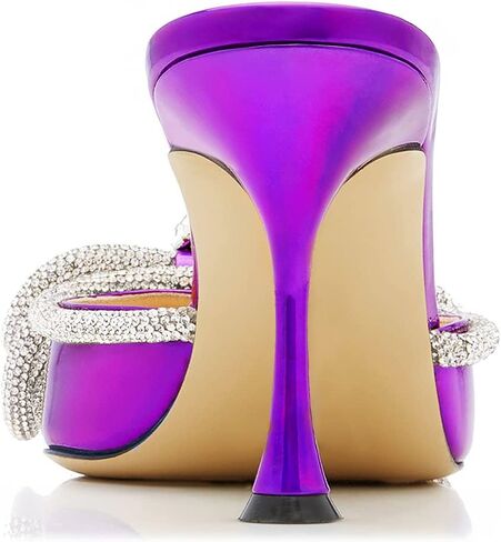 LauraVicci Women High Heeled Mules Rhinestone Embellished Crystal Double Bow Satin Sandals Pointy Toe Stiletto Shoes Summer Bridal Shoes in Saudi Arabia