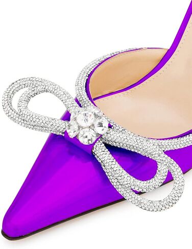 LauraVicci Women High Heeled Mules Rhinestone Embellished Crystal Double Bow Satin Sandals Pointy Toe Stiletto Shoes Summer Bridal Shoes in Saudi Arabia