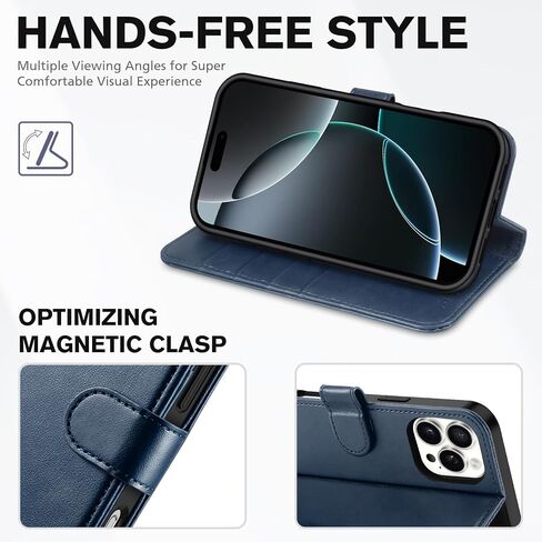 حافظة محفظة TUCCH لهاتف iPhone 16 Pro Max (6.9") 2024، 4 حاملات بطاقات، أسود | حجب RFID، حامل عرض، هيكل TPU مقاوم للصدمات، جلد PU، إغلاق مغناطيسي، غطاء قلاب واقٍ in Kuwait