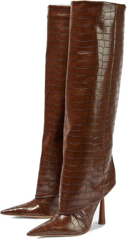 THESHY Women's Pointed Toe Leather Knee High Boots Stiletto High Heel Fold Over Boot Pull-on Shoes in Saudi Arabia