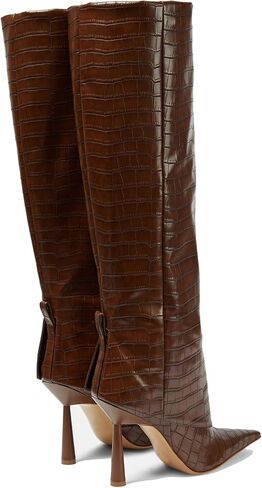 THESHY Women's Pointed Toe Leather Knee High Boots Stiletto High Heel Fold Over Boot Pull-on Shoes in Saudi Arabia