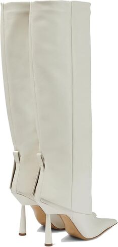 THESHY Women's Pointed Toe Leather Knee High Boots Stiletto High Heel Fold Over Boot Pull-on Shoes in Saudi Arabia