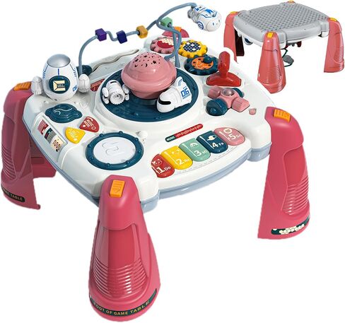 Toddler 2 in 1 Activity Table Center, Building Table for Kids, Early Learning Musical Toys for Infant, 6 to 12-36 Months Boys Girls Gifts, Universe Discovering Projection Busy Board Toy Red in Saudi Arabia