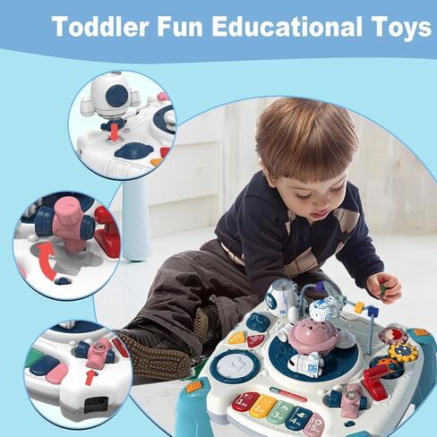 Toddler 2 in 1 Activity Table Center, Building Table for Kids, Early Learning Musical Toys for Infant, 6 to 12-36 Months Boys Girls Gifts, Universe Discovering Projection Busy Board Toy Red in Saudi Arabia