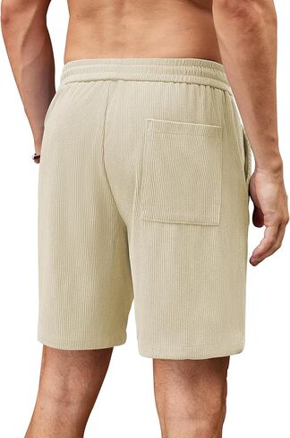 COOFANDY Mens Casual Corduroy Shorts Elastic Waist Drawstring Lightweight Shorts Summer Beach Shorts with Pockets in Kuwait