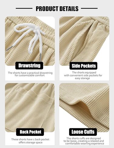 COOFANDY Mens Casual Corduroy Shorts Elastic Waist Drawstring Lightweight Shorts Summer Beach Shorts with Pockets in Kuwait