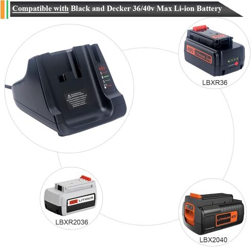 استبدال Lasica لشاحن بطارية بلاك اند ديكر 40 فولت LCS40، متوافق مع بطاريات بلاك اند ديكر 36 فولت أو 40 فولت ماكس LBX2040 LBXR36 LST540 LCS1240 LCS36 40 فولت ماكس شاحن بطارية أداة الطاقة in Kuwait