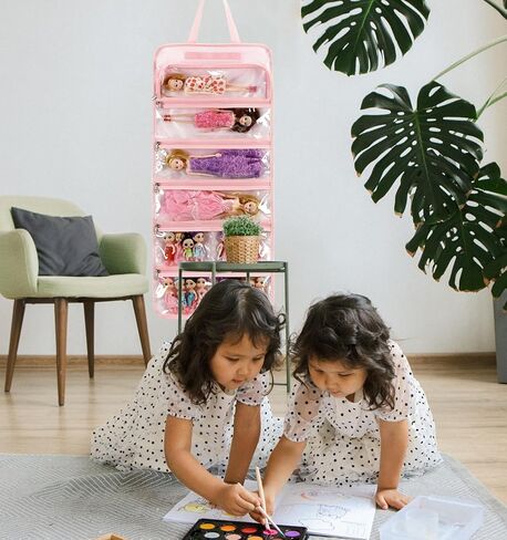 حقيبة تخزين دمى JIANYA عرض منظم تخزين للحمل رؤية واضحة متوافقة مع جميع الدمى المفاجئة الصغيرة، يونيكورن وردي in Kuwait