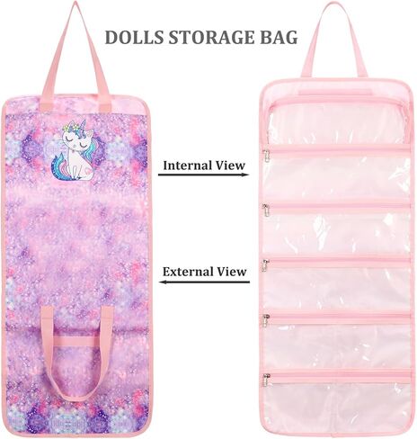 حقيبة تخزين دمى JIANYA عرض منظم تخزين للحمل رؤية واضحة متوافقة مع جميع الدمى المفاجئة الصغيرة، يونيكورن وردي in Kuwait