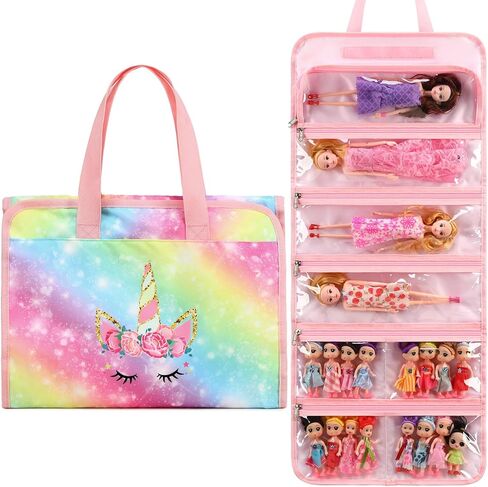 حقيبة تخزين دمى JIANYA عرض منظم تخزين للحمل رؤية واضحة متوافقة مع جميع الدمى المفاجئة الصغيرة، يونيكورن وردي in Kuwait