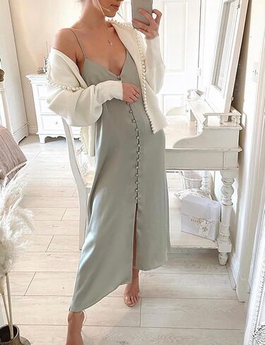 Kedera Womens Casual Cardigan Sweater Elegant Long Sleeve Oversized Pullover Knit Sweater with Pearls in Kuwait