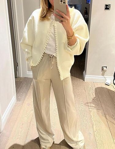Kedera Womens Casual Cardigan Sweater Elegant Long Sleeve Oversized Pullover Knit Sweater with Pearls in Kuwait