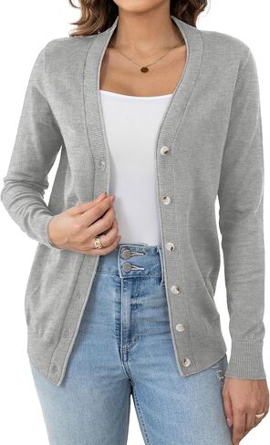 Women's Lightweight Cardigan V Neck Button Down Long Sleeve Knit Open Front Sweater (S-XXL) in Saudi Arabia